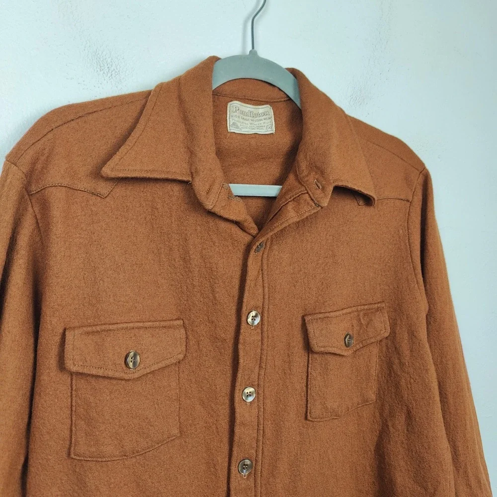 Vintage 70s 80s Pendleton Western Shirt Mens XL Tan High Grade Wool Shirt Jacket_3